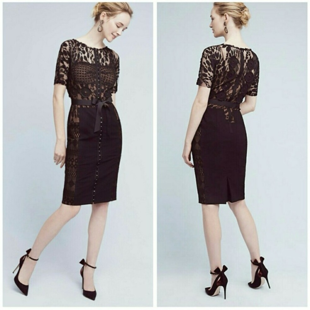 NWT Anthropologie beguile by Bryon Lars Black Lace Carissima Dress